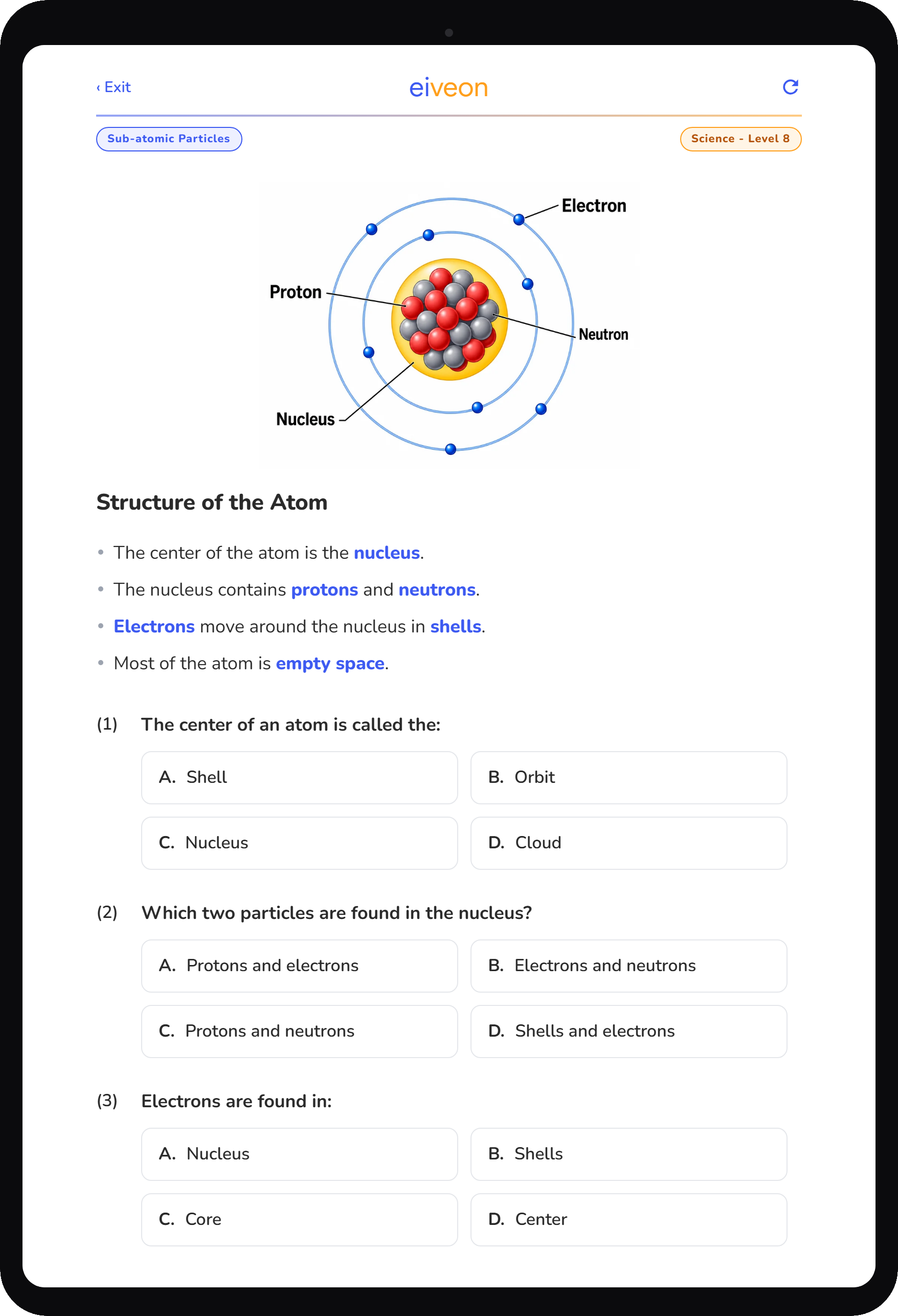 eiveon Structure of the Atom worksheet — Science Level 8